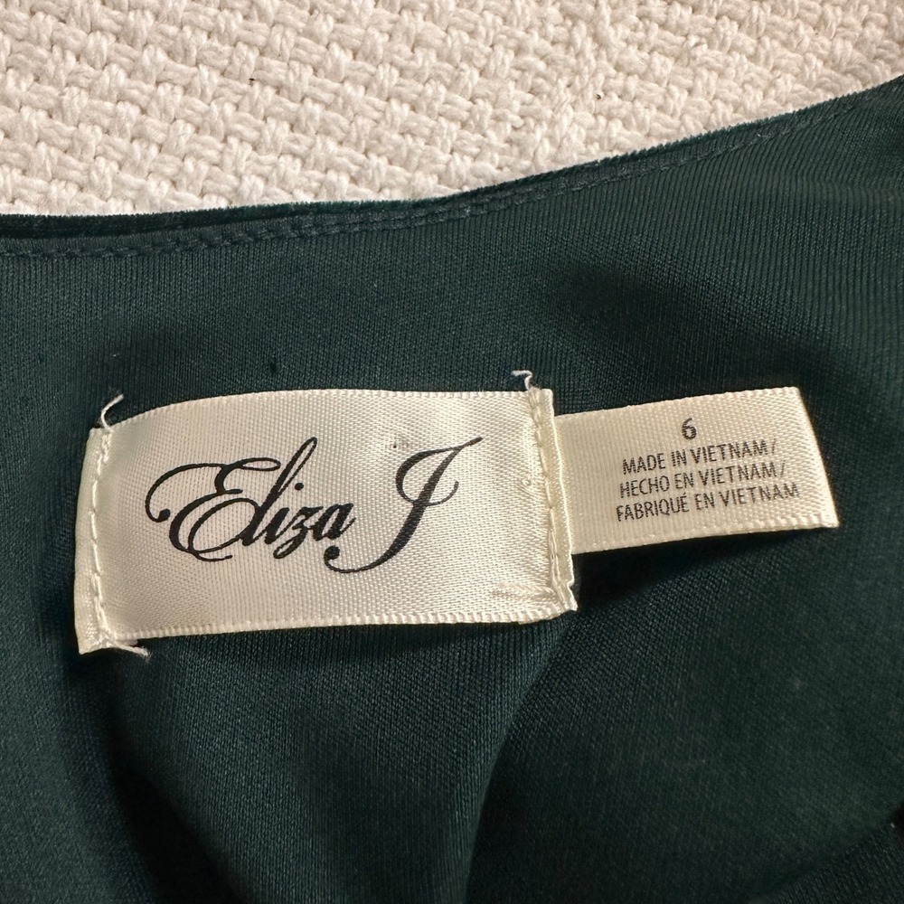 Eliza J Green Velvet Midi Dress Ruched Long Sleeve Cocktail Holiday Glam 6 - Picture 6 of 7